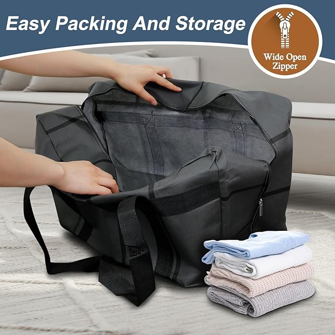 10Pack Extra Large Heavy Duty Moving Bags with Zippers & Reinforced Handles Heavy-Duty Storage Totes – Moving Boxes for Clothes, College Supplies, and Moving – Waterproof & Foldable (Large)