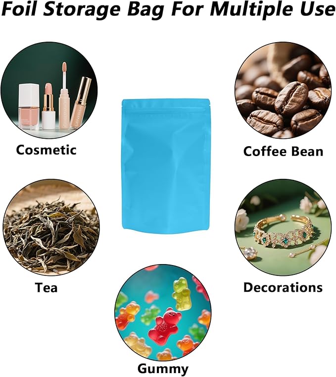 100PCS Smell Proof Resealable Pouch Bags,ULIFESTAR Aluminum Foil Flat Food Storage Bag,Sealable Pcsaging Zipper Pouches with Tear Notches for Pcsaging Lipgloss,Jewelry,etc(16 * 24cm/6.3 * 9.45",Blue)