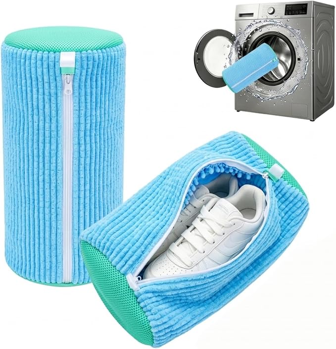 2 Pack Shoe Washing Machine Bag, Works for Washer & Dryer, Reusable Laundry Bag with Self-Locking Zipper, 360° Deep Cleaning for Sneakers and Tennis Shoes (Blue)