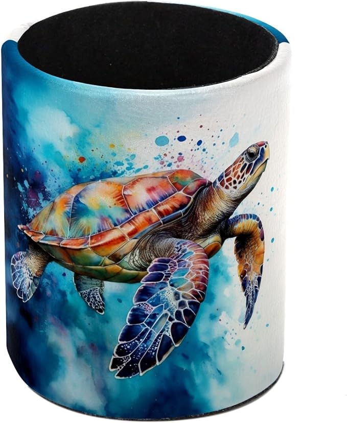 Watercolor Turtle Pen Holder Pencil Organizer for Desk, 3.1” x 3.1” x 3.9” Pencil Cup Office Supplies, Large Capacity Cute Pen and Makeup Brush Holder for Home, School, Desktop