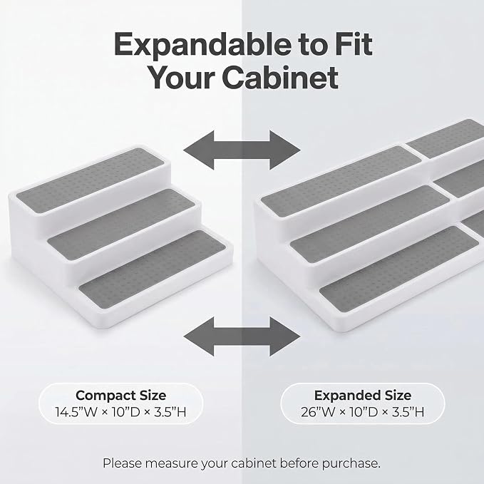 YAN & HIN Expandable Spice Rack Organizer for Cabinet, 3 Tier Adjustable Spice Organizer Shelf with Non-Skid Surface, Tiered Spice Riser for Kitchen Cabinet, Pantry, Countertop Storage, 2 Pack