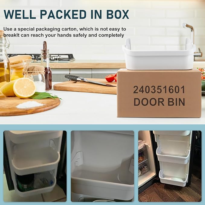 240351601 Refrigerator Freezer Door Bin Compatible with Ken.more Fri.gidaire Refrigerator Freezer Door Shelf Replace 240351607 891154 AP2115974 Freezer Side- 2 PACK By Fetechmate