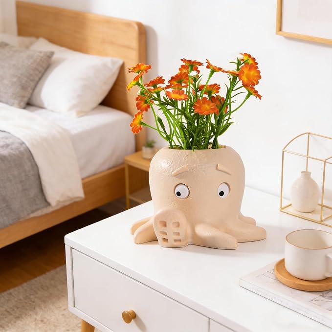 Octopus Pen Holder for Desk, Cute TPR Pencil Cup & Flower Pot, Holds 10 Pens, Drop-Resistant Desk Organizer for Kids Office Home, Creative Gift for Ocean Lovers