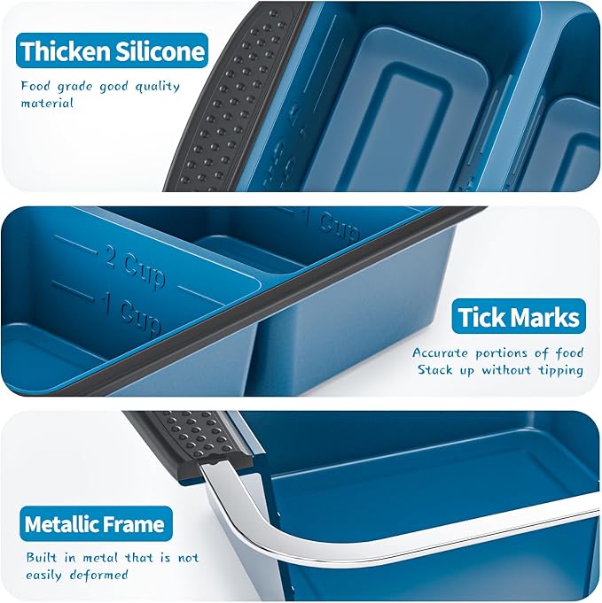 GORCI Silicone Freezer Tray With Lid, 4 Large 2 Cup Soup Freezer Molds, Soup Freezer Container for Meal Prepping, Large Ice Cube Tray， Perfect for Storing Leftovers, Sauces, Lasagna, 2-Pack
