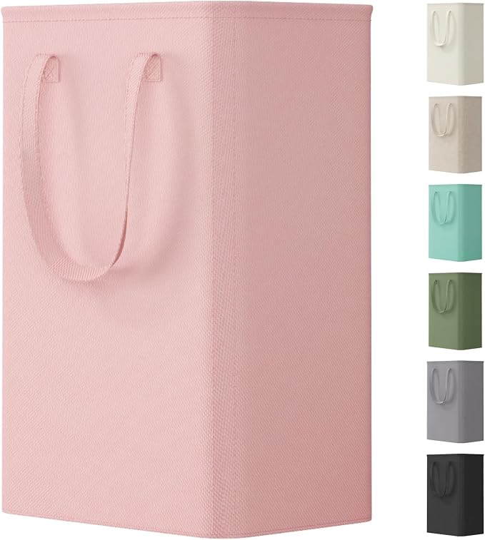 Lifewit Slim Laundry Hamper, Narrow Small Laundry Basket with Handle for Dirty Clothes, Collapsible Tall Thin Laundry Bin for Bathroom Bedroom Dorm College, 50L, Pink