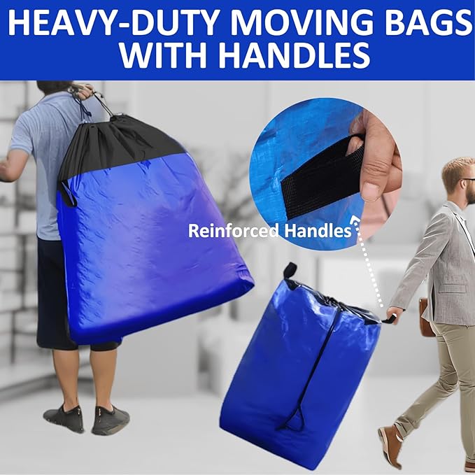 Moving Bags Heavy Duty Extra Large, 66 Gallon Large College Moving Bags with Handles, Waterproof Storage Packing for Home Dorm, Set of 2