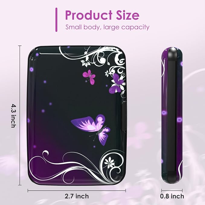 Credit Card Holder Mini, Purple Butterfly RFID Blocking Aluminum Wallet Slim Metal Hard Case Travel Wallet ID Case for Women Men