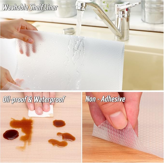 Anoak Shelf Liner, 12 Inches x 20(240.1 Inch) FT Non-Slip Cabinet Liner, Diamond Pattern Clear