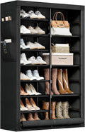 9 Tier Shoe Rack with Cover, Cabinet for 35 Pairs, Black | Holds boots, heels, sneakers. Flat top for bags/plants. Fits narrow corners. No tools, numbered parts, 30-min setup.
