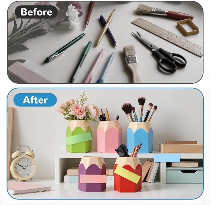 5Pack Pen Holder for Desk Pencil Holder Pencil Tip Design Pen Pencil Cup Office Desk Organizers Accessories Makeup Brush Organizer with 400Pcs Sticky Notes for Office Classroom Home Crafts Supplies
