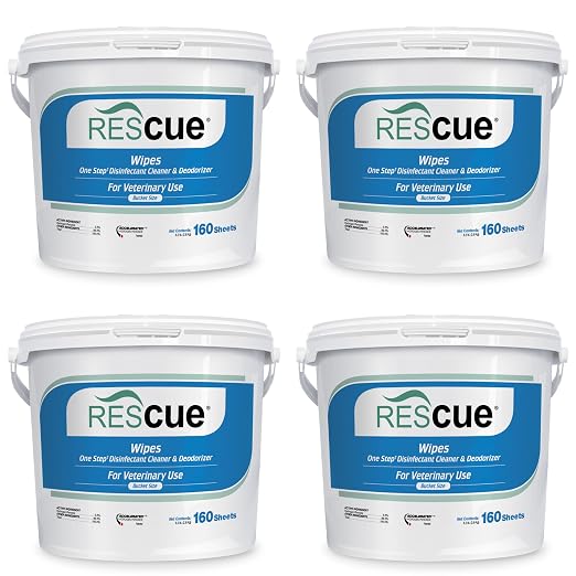 REScue One-Step Disinfectant Cleaner & Deodorizer Wipes for Vet Use – Cleaner for Kennels, Litter Boxes, Vet Offices, Pet Grooming Surfaces – Extra Large, 160-Count Wipes Bucket (4 Pack)