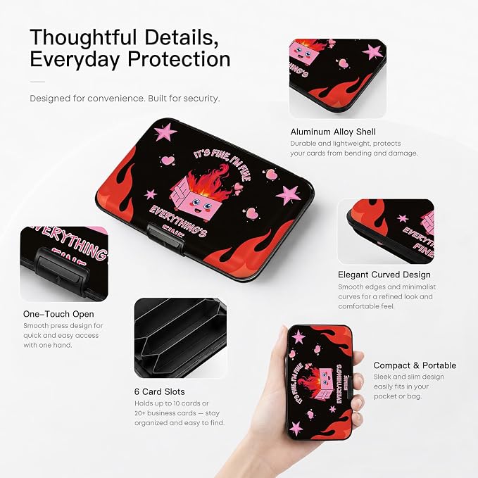 Credit Card Holder for Women Men Mini Aluminum Card Case Wallet Fire | Slim Design, RFID Blocking, Metal, Business ID Case