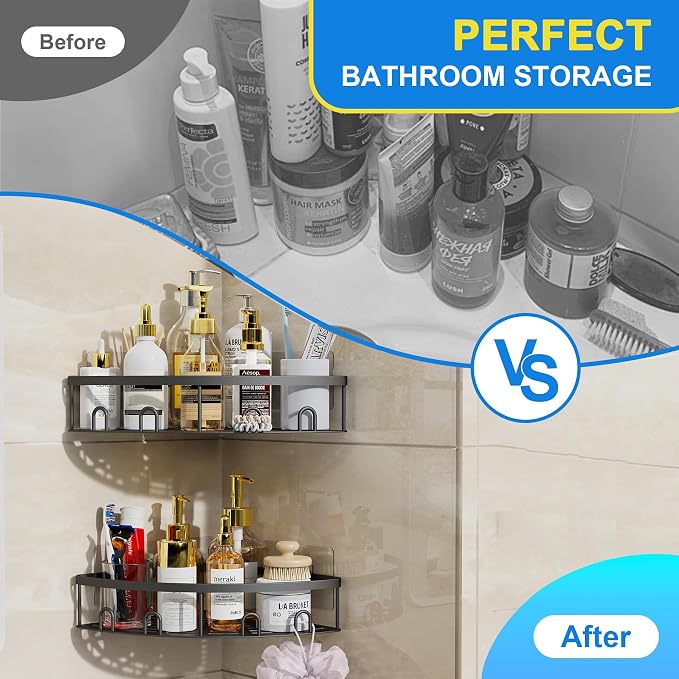 Corner Shower Caddy for Bathroom Storage,Black,2 Pack | No Drilling Bathroom Shower Corner Shelves with Adhesive,Rustproof Shower Organizer