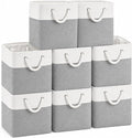 11x11 Inch Cube Storage Bins, 8 Pack Collapsible Fabric Storage Cubes with Rope Handles, Waterproof Foldable Storage Baskets for Cube Shelves, Closet, Clothes, Toys, Books, White & Gray