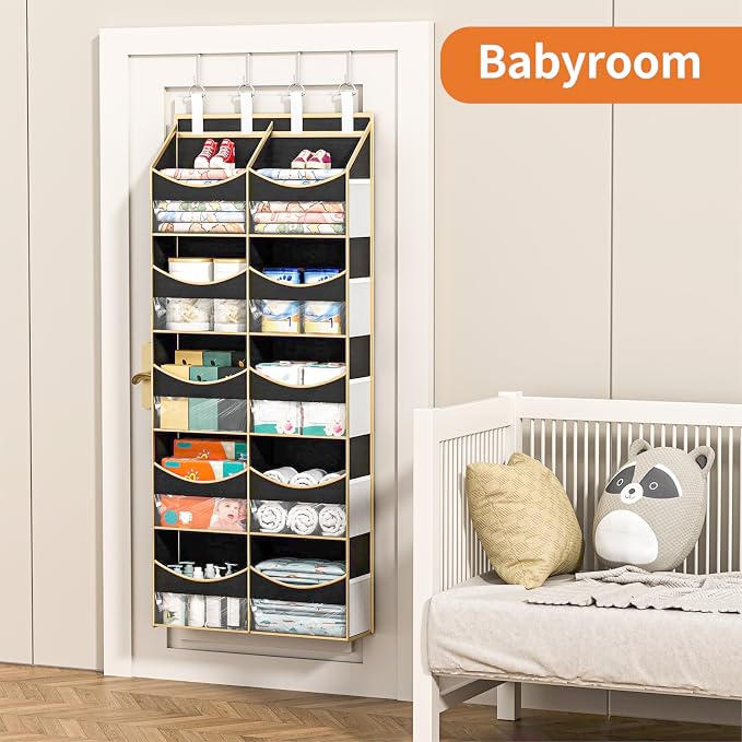 Aokeyee 5 Tiers Over the Door Storage Organizer with 10 Compartments | Behind Door Storage for Baby Nursery, 80lb Capacity Door Hanging Organizer for Closet Bedroom Bathroom