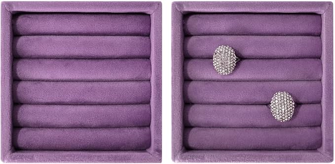 SCIKHETF Velvet 5 Slots Ring Earrings Trays Small Showcase Display Organizer Ring Holder for Women (Taro Purple)