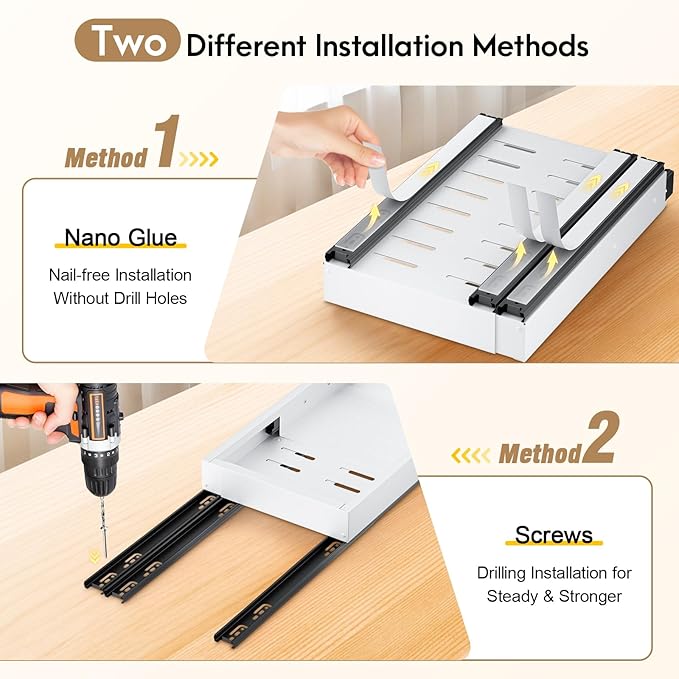 2 Pack Pull Out Cabinet Organizer, Expandable Width (11.4"-18.9") Depth (16.3"-21.7") Pull out Drawers for Cabinets with 3 Rails, No Drill Adhesive Film or Nail Slide out Drawers for Kitchen, Pantry