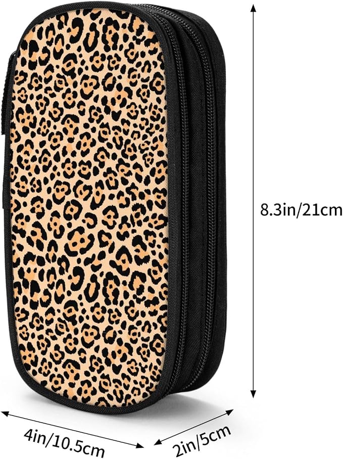 Perinsto Leopard Animal Skin Print Pencil Case Big Capacity Multi Compartment Stationery Box Pencil Pouch Holder Desk Organizer For School Office Home