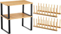 Marsui 4 Pcs Kitchen Organizer Accessories Set for Cabinet,Light Color | Cabinet Organizer Shelves, Bamboo Dish Drying Plate Rack, Wooden Counter Storage Holder, for Spice Dish Pot Lid Bowl Cup