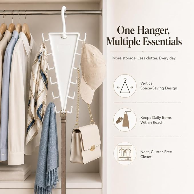 V-Shaped Double-Sided Closet Organizer Hanger, Multi-Functional V-Shaped Double Sided Hanger Storage Rack, Vertical Closet Storage Rack for Shirts, Light Jackets, Hats, Scarves (2, White)