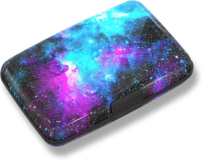 ToLuLu Credit Card Holder Slim Mini RFID Small Aluminum Card Wallet Galaxy | Blocking Metal Business Card Case, RFID Blocking Front Pocket Wallet Hard Case CC Holder for Men Women, Nebula