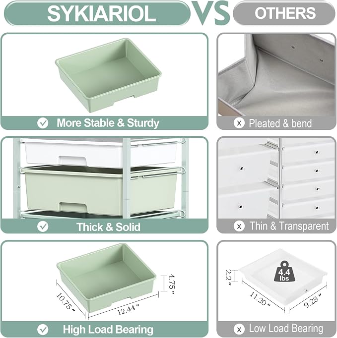 SYKIARIOL 4 Drawers Rolling Storage Drawer Craft Organizers Bookshelf Cart with Dust-Proof Door for Kids Playroom,Bedroom,Home Office, Green