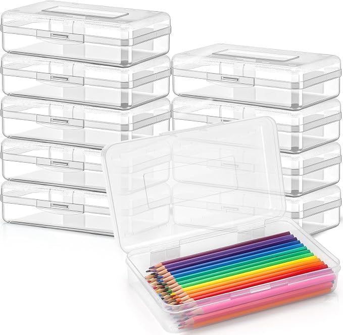 Blulu 10 Pack Large Plastic Pencil Case Box Clear Pencil Boxes Bulk Hard Crayon Box Storage with Snap Lids 8.1 x 4.7 x 2.2 Inch Painting Organizer Classroom Stationery School Supplies (Clear)