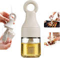MMJ 2-in-1 Oil Dispenser with Brush, 150ml Glass Olive Oil Bottle with Silicone Basting Brush, Leak-Resistant Sauce Brush Bottle for BBQ, Baking, Grilling, Camping, White
