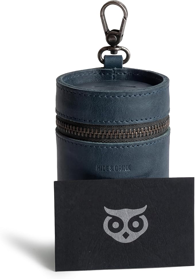 Hide & Drink, Money Box, Piggy Bank Bucket, Zippered Pouch, Cash Organizer, Coin Case, Full Grain Leather, Handmade (Slate Blue)