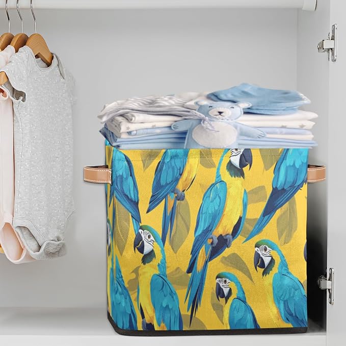 TropicalLife Parrot Storage Cube, 13 Inch Fabric Cube Storage Organizer Bin for Shelves Clothes, Decorative Foldable Storage Boxes