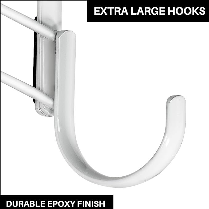 LYNK Professional® Home™ Over the Door Hooks - 5 Hook – Over the Door Coat Rack - Over the Door Hanger - Hanging Towels or Clothes - Bathroom, Bedroom, Laundry Room - Lifetime Ltd. Warranty, White