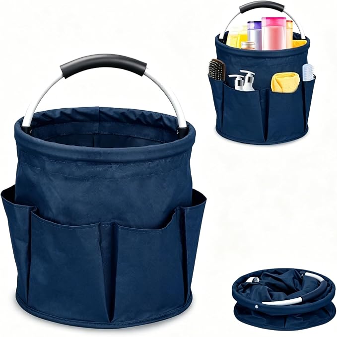 17L Foldable Storage Basket Cleaning Caddy with Handle Portable Multi Cleaning Bucket Bag for Home, Garden, Outdoor Camping (Blue)