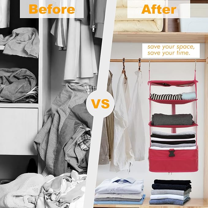 Surblue Hanging Closet Storage Bag Collapsible 3-Shelf Washable Oxford Fabric with 2 Hooks (L 11.41 * 11.41 * 19.68in, Snow)