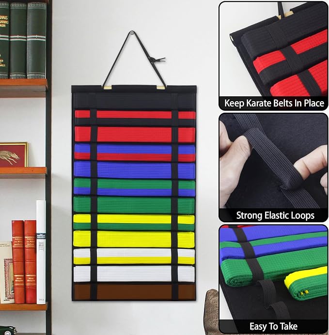 Karate Belt Display Rack, Martial Arts Belt Display Holds 12 Belts, Taekwondo Belt Display Rack, Karate Belt Holder. (Belt Not Included)