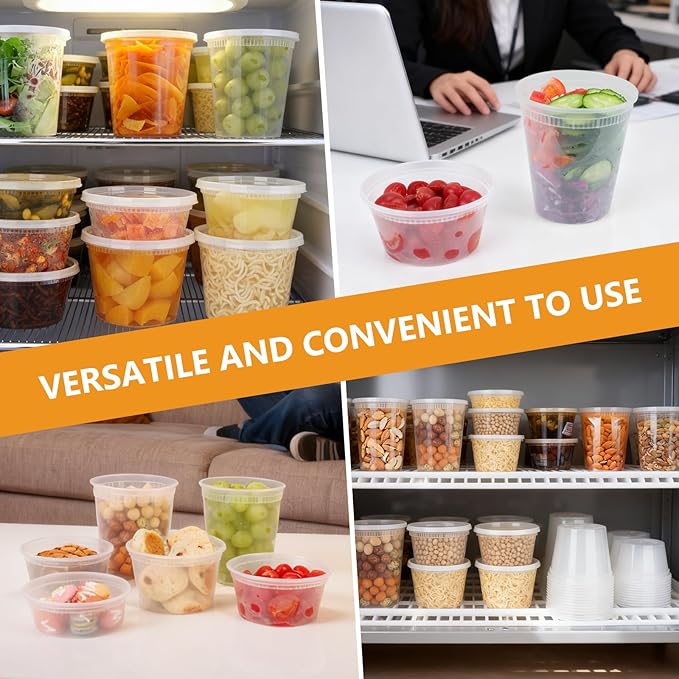 NESCCI 72 Sets (144-Piece) Deli Containers with Lids, 32oz X 72 Set Each, Leak-Proof & BPA Free Airtight Takeout Plastic Food Storage Containers for Soup, Meal Prep,Microwave/Freezer Safe