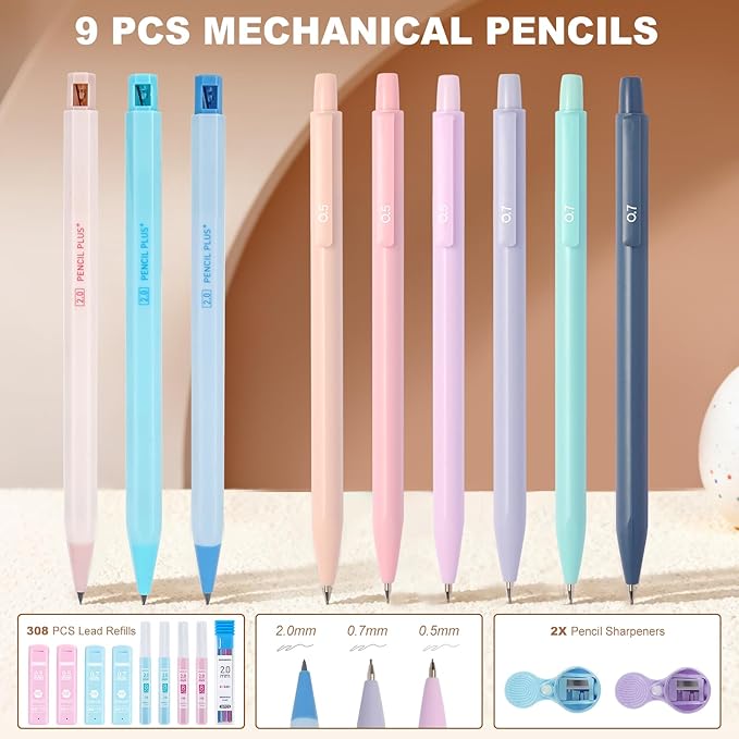 58 PCS Aesthetic School Supplies with Cute Pencil Case,12 Pastel Highlighters, 5 Gel Pens Black Ink，9 Mechanical Pencils for，Student Stationary，CollegeEssentials Gifts (Purple)