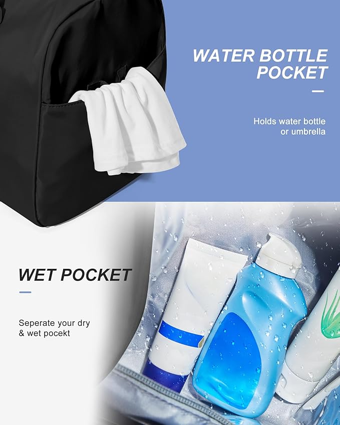 Gym Bag Womens Mens with Shoes Compartment and Wet Pocket Travel Duffel Bag for Women for Plane Sport Gym Tote Bags with Toiletry Bag Waterproof Weekend Overnight Carry on Bag Hospital Holdalls