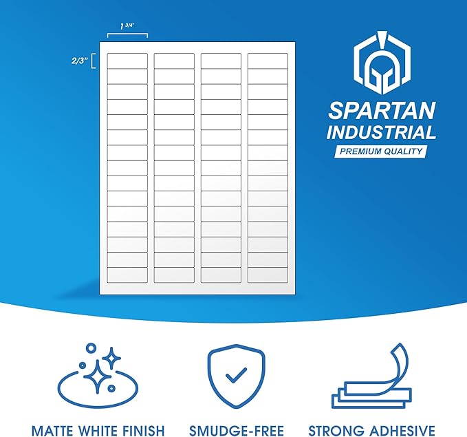 1 3/4" X 2/3" Matte White Return Address Labels (500 Sheets, 30000 Stickers) Mailing Labels for Envelopes, File Folder Stickers for Laser & Inkjet Printers - Spartan Industrial Template R003