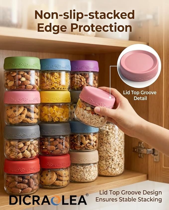 2oz 8Pack Glass Dressing Jars with Leakproof Lids, Containers for Sauce, Salad Dressing, Dips & Snacks – Reusable Glass Food Storage Cups for Lunch Box & Meal Prep(2oz-8Pack)