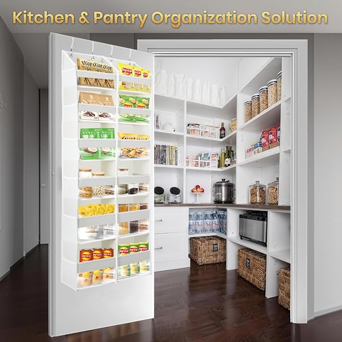 HOMELUX THEORY UPGRADED 6 Tiers Over The Door Organizer Hanging - 100D EXTRA THICK & 50lbs HUGE CAPACITY, 12 Side Mesh Pockets Over The Door Shoe Organizer, Hanging Closet Organizer (Ivory, XL)