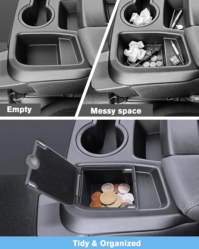 For Center Console Organizer Tray Coin Box Non-Dropping Design Compatible with 2019-2026 Chevy Silverado 1500& 2020-2026 Silverado 2500HD 3500HD (Split-Bench Folding Seat) ABS Materials
