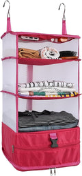 Surblue Hanging 3-Shelf Closet Organizer Pocket Collapsible Washable Oxford Fabric with 2 Hooks (L 11.41 * 11.41 * 19.68in, Rose)