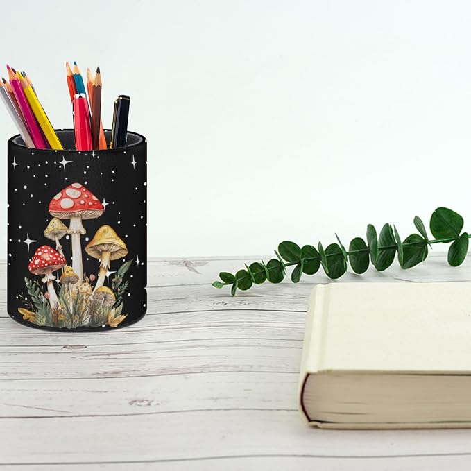 Mushroom Pen Holder Pencil Cup for Desk Organizer | Cute Makeup Brush Holder PU Multifunctional Office Suppliesfor Decor Home Classroom School