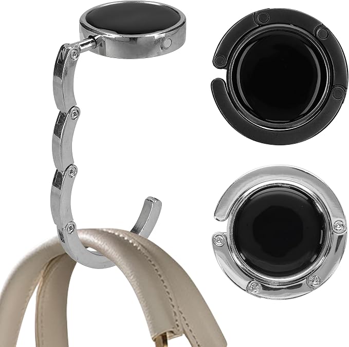 kwmobile Purse Hook for Table - Set of 2 Purse Holder - Folding Handbag Hanger - Portable Bag Holder - Bag Hooks for Desk - Table Hook Silver/Black