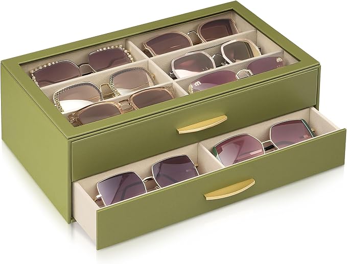 Lolalet Enlarged Sunglasses Organizer for women | Multi Eyewear Storage Box, Eye Glasses Case Display Holder with Clear Lid for Eyeglass Collection