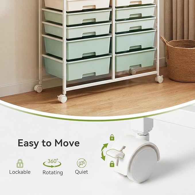 2 Pack Craft Cart with Wheels, Stylish Rolling Craft Cart with 10 Drawers, Art Cart Organizer and Storage, Rolling Utility Cart with Handles for Organizing Crafts, Yarn, Toys, School Supplies, etc