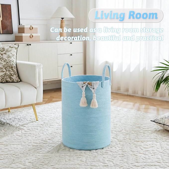 Laundry Basket,Woven Cotton Rope Laundry Hamper,40L for Decor Storage of Dirty Clothes,Toys and Blankets in Bathroom,Baby Room and Living Room