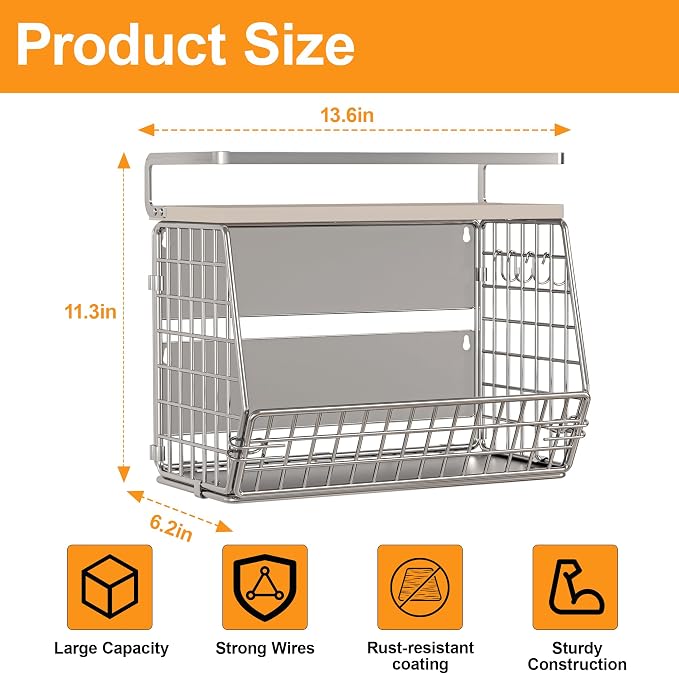 Fruit Basket 2 IN 1 Magnetic & Hanging Wall Produce Basket for Potato Onion Fruit and Vegetable Storage,Magnetic Spice Rack for Refrigerator Kitchen Counter Cabinet Pantry