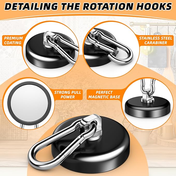 FINDMAG Magnetic Hooks 170LBS Heavy Duty Magnet with Carabiner Hook, Strong Magnetic Hooks for Hanging for Home, Cruise Ship, Office Locker, Workplace, Refrigerator or Travel (2 Pack)