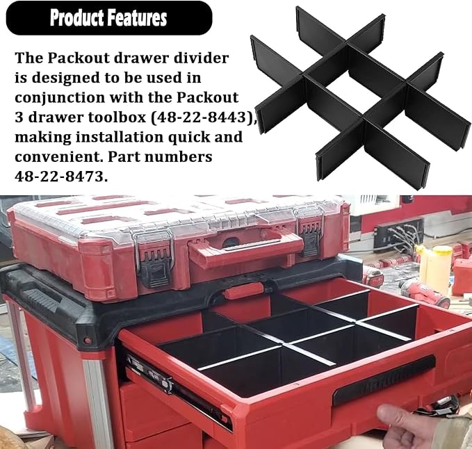 48-22-8473 For Milwau-kee Packout Dividers | Packout 3 Drawer Dividers Tool Box (Black-3 Pack)